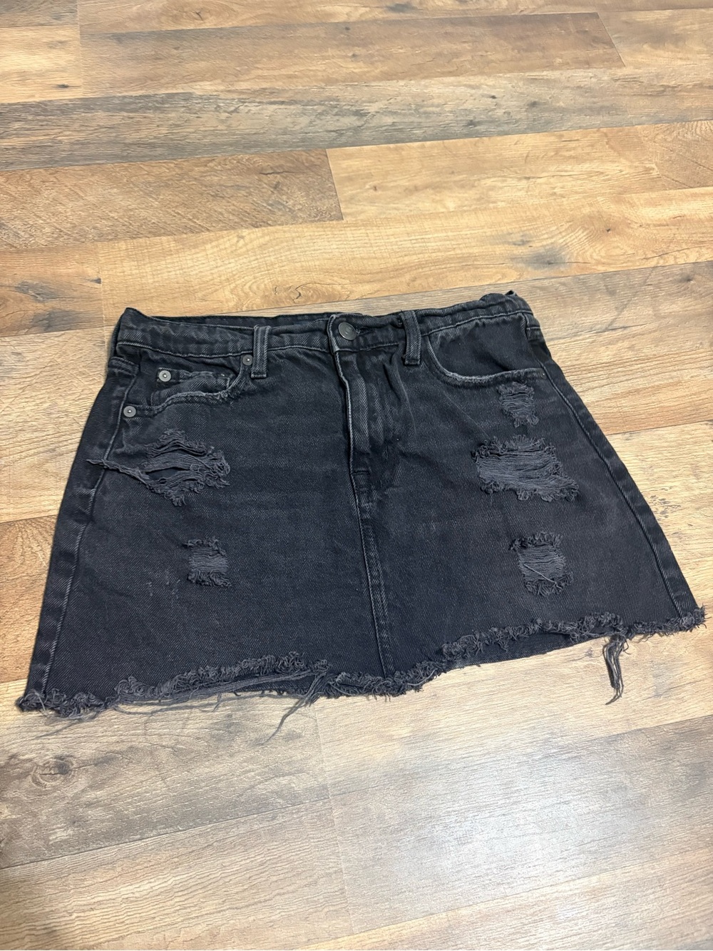 Aeropostale Black Distressed Denim Mini Skirt